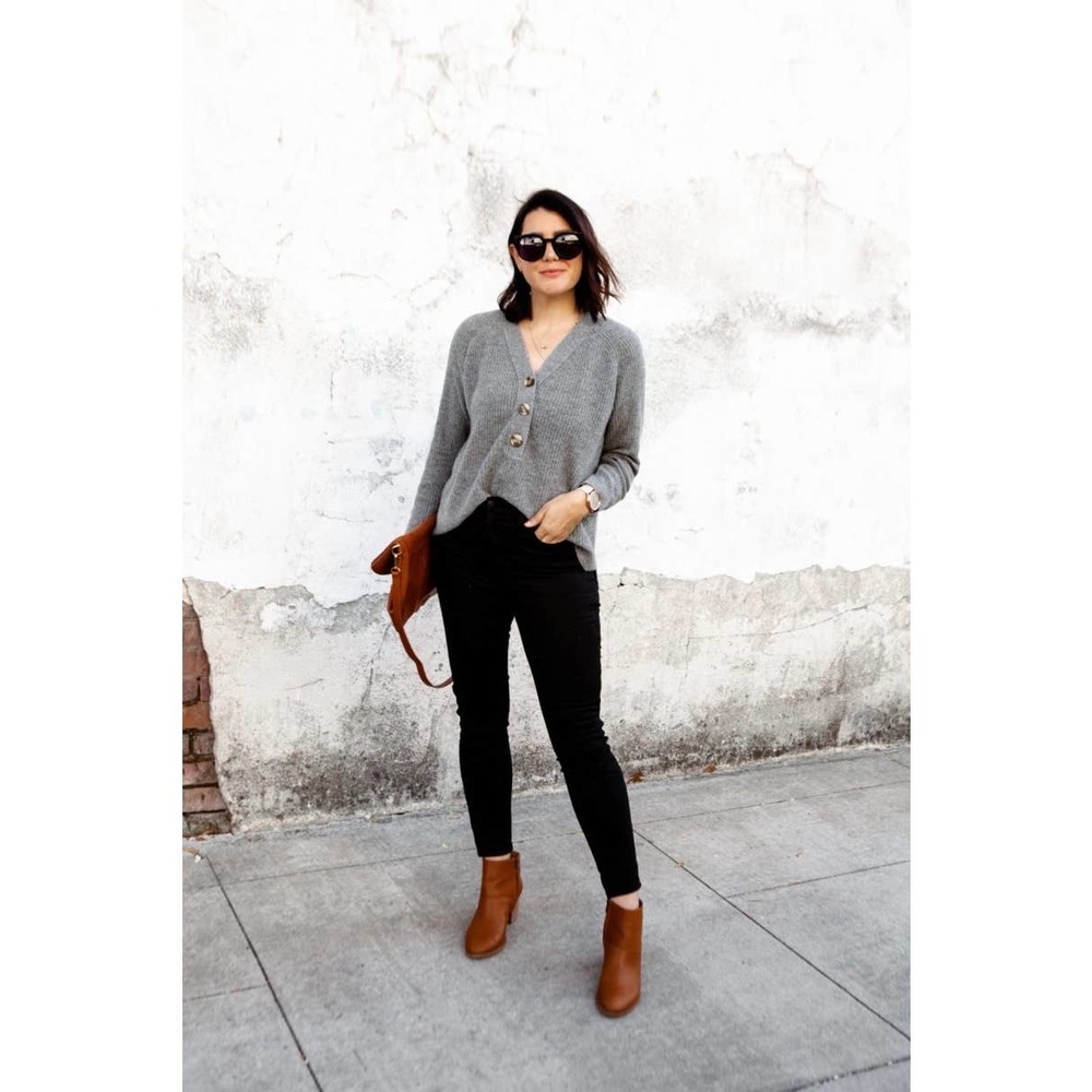 Madewell Lyle Henley Merino Wool Blend Neutral Gray Sweater